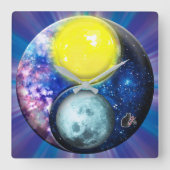 Yang-Yin/Sun-Moon Vierkante Klok (Voorkant)