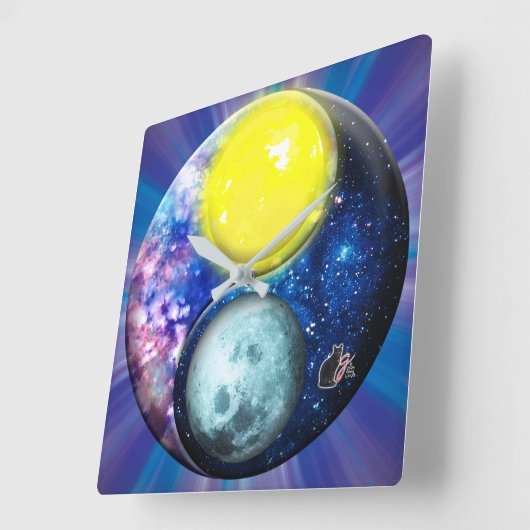 Yang-Yin/Sun-Moon Vierkante Klok (Hoek)