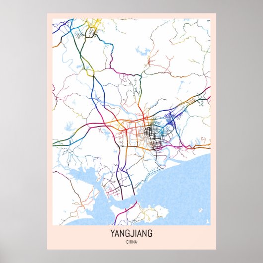 Yangjiang China Stadkaart Poster (Voorkant)