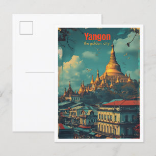 Yangon Myanmar  kunst reisillustratie Briefkaart