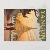 Yangon Pagoda en Birmese Retro Briefkaart (Voorkant)