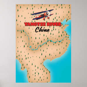 Yangtze rivier China kaart poster