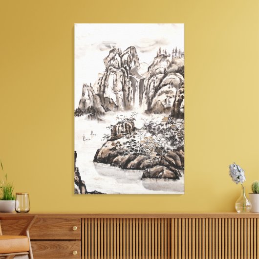 Yangze River met waterval Canvas Afdruk (Insitu (Woonkamer))