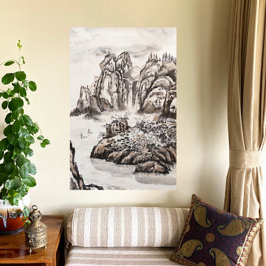 Yangze River met waterval Canvas Afdruk