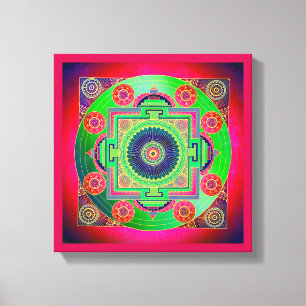 YANTRA - het grote wiel - groen roze Canvas Afdruk