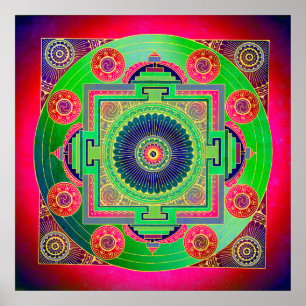 YANTRA - het grote wiel - groen roze Poster