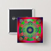 YANTRA - het grote wiel - groen roze Vierkante Button 5,1 Cm (Voorkant /achterkant)