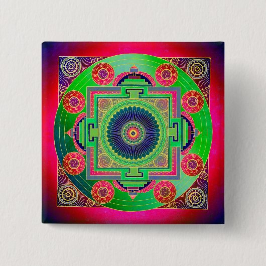 YANTRA - het grote wiel - groen roze Vierkante Button 5,1 Cm (Voorkant)