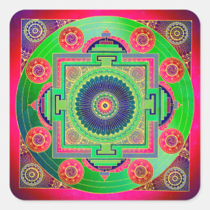 YANTRA - het grote wiel - groen roze Vierkante Sticker