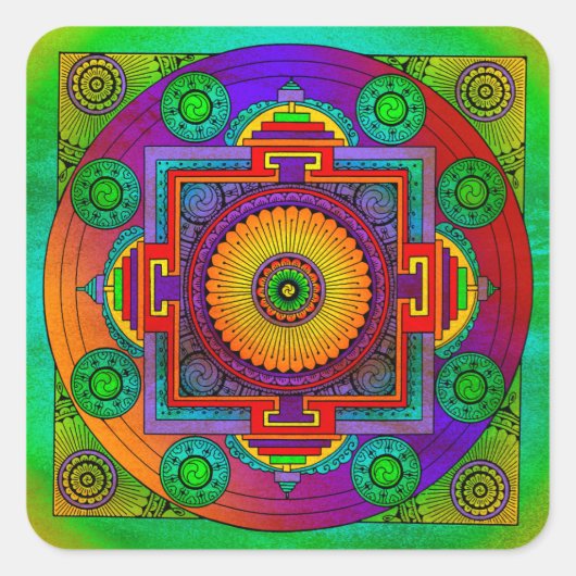 YANTRA - het grote wiel - groen viooltje Vierkante Sticker (Voorkant)