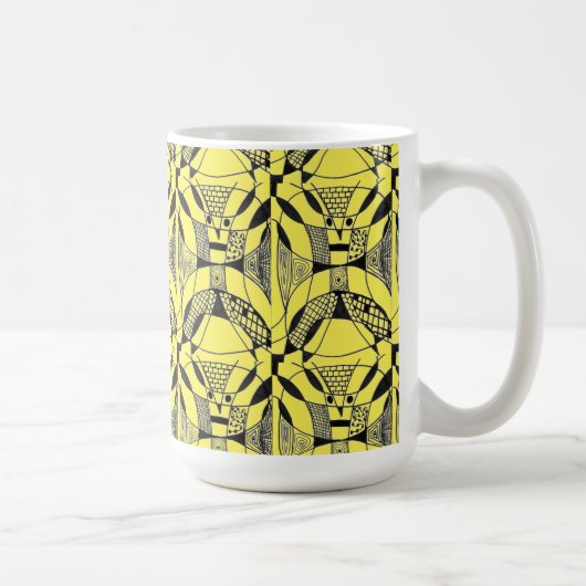 "Yappy Dog on Yellow Tiled" Abstract Design Mok (Rechts)