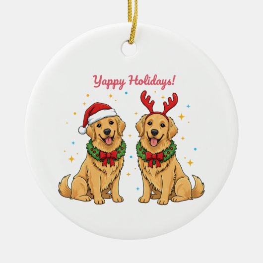 Yappy Holidays Golden Retriever Golden Xmas Keramisch Ornament (Voorkant)