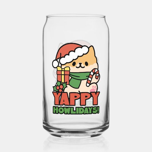Yappy Howholidays - Schattigee Cartoon voor kersth Blikvorm Glas (Voorkant)