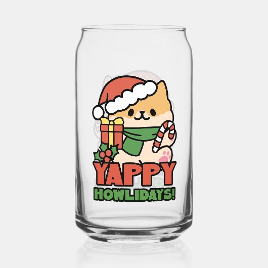 Yappy Howholidays - Schattigee Cartoon voor kersth Blikvorm Glas (Achterkant)