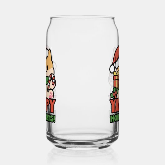 Yappy Howholidays - Schattigee Cartoon voor kersth Blikvorm Glas (Rechts)
