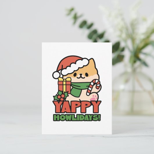 Yappy Howholidays - Schattigee Cartoon voor kersth Briefkaart (Staand voorkant)