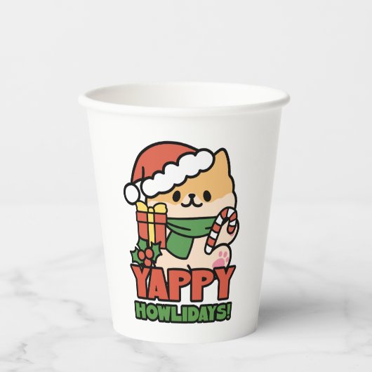 Yappy Howholidays - Schattigee Cartoon voor kersth Papieren Bekers (Voorkant)