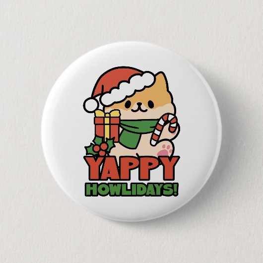 Yappy Howholidays - Schattigee Cartoon voor kersth Ronde Button 5,7 Cm (Voorkant)