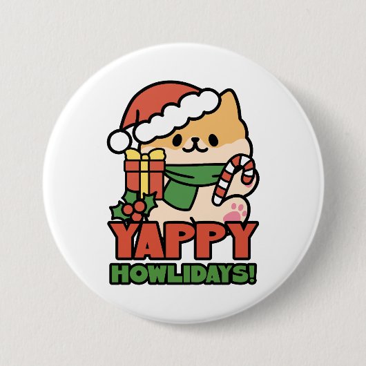 Yappy Howholidays - Schattigee Cartoon voor kersth Ronde Button 7,6 Cm (Voorkant)