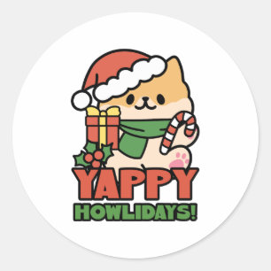 Yappy Howholidays - Schattigee Cartoon voor kersth Ronde Sticker