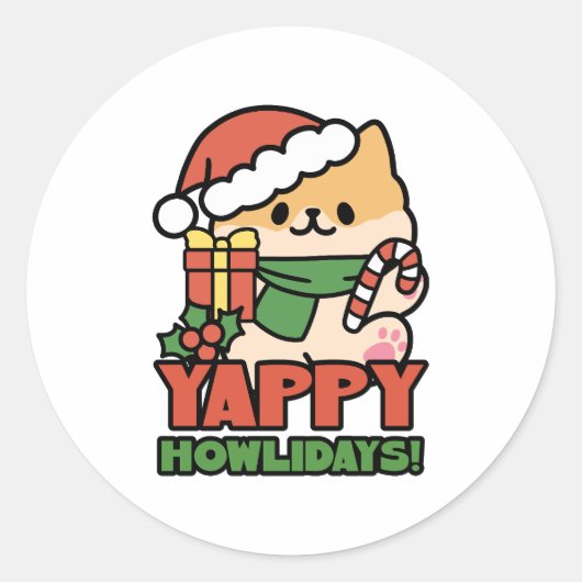 Yappy Howholidays - Schattigee Cartoon voor kersth Ronde Sticker (Voorkant)