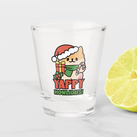 Yappy Howholidays - Schattigee Cartoon voor kersth Shot Glas (Voorkant)