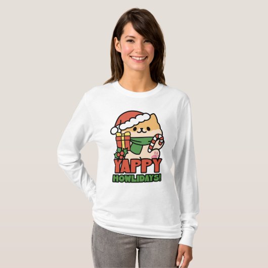 Yappy Howholidays - Schattigee Cartoon voor kersth T-shirt (Voorkant volledig)