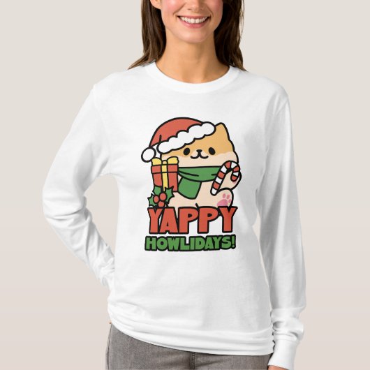 Yappy Howholidays - Schattigee Cartoon voor kersth T-shirt (Voorkant)