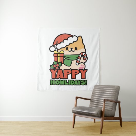 Yappy Howholidays - Schattigee Cartoon voor kersth Wandkleed (In situ)
