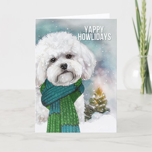 Yappy Howlidays Bichon Frise Dog Christmas Feestdagen Kaart (Voorkant)