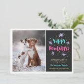Yappy Howlidays Dog Kerstfoto Black Feestdagenkaart (Staand voorkant)