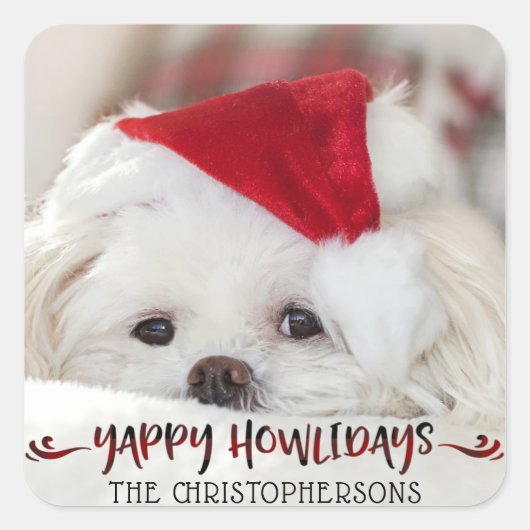 YAPPY HOWLIDAYS Dog Photo Holiday Vierkante Sticker (Voorkant)