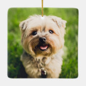 YAPPY HOWLIDAYS Snowy Overlay Dog Foto Keramisch Ornament (Achterkant)