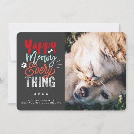 Yappy Meowy Alles Hond en Kat Huisdier Liefhebber Feestdagenkaart (Voorkant)