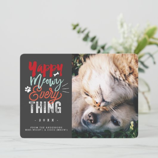 Yappy Meowy Alles Hond en Kat Huisdier Liefhebber Feestdagenkaart (Staand voorkant)