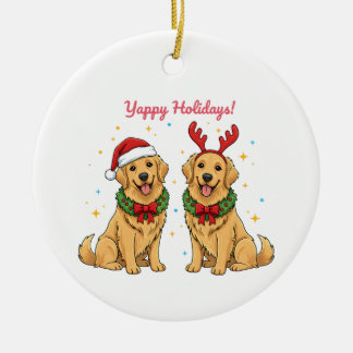 Yappy Vakantie Golden Retriever Kerstmis Keramisch Ornament