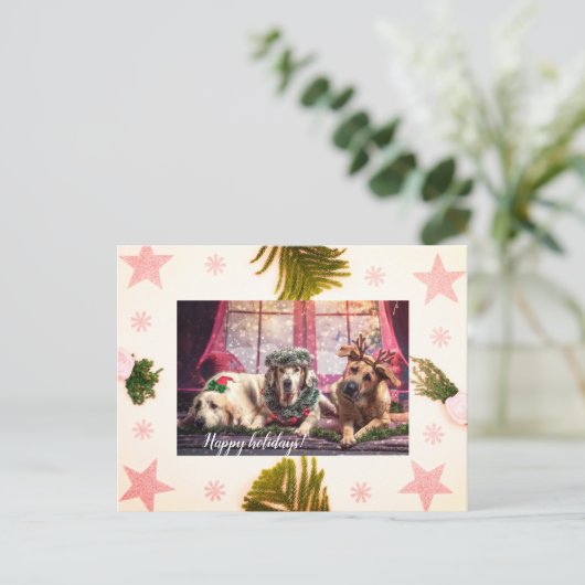 Yappy Vakantie, Kerstkaart voor huisdieren Feestdagenkaart (Staand voorkant)