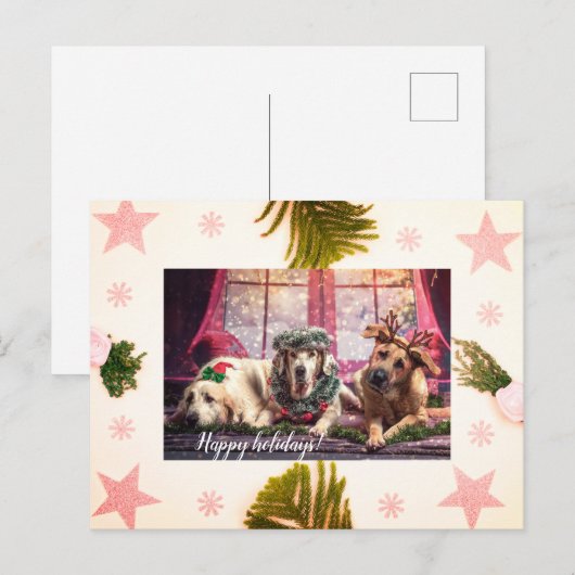 Yappy Vakantie, Kerstkaart voor huisdieren Feestdagenkaart (Voorkant / Achterkant)
