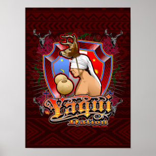 Yaqui Deer Dancer Art print op diep rood 2