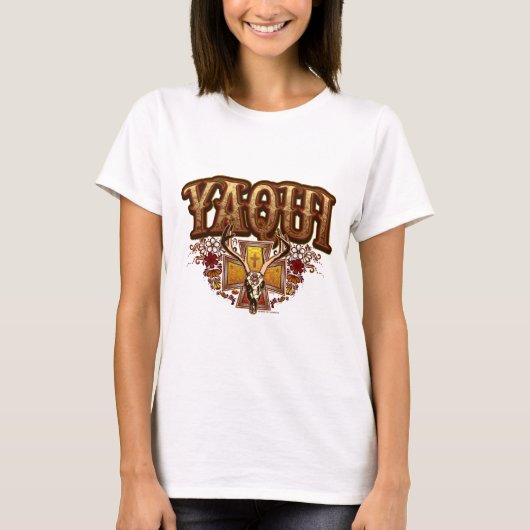 Yaqui Deer Skull-design Dames met een basisT-shirt T-shirt (Voorkant)