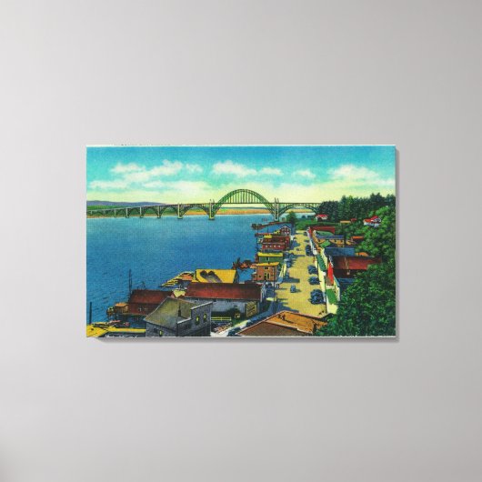 Yaquina Bay Bridge en waterfront Newport, OF Canvas Afdruk (Voorkant)