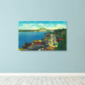 Yaquina Bay Bridge en waterfront Newport, OF Canvas Afdruk (Insitu (Houten vloer))
