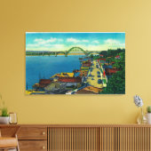 Yaquina Bay Bridge en waterfront Newport, OF Canvas Afdruk (Insitu (Woonkamer))