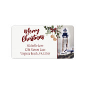 Yaquina Head Lighthouse Merry Kerstadres Etiket (Voorkant)