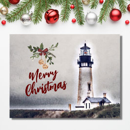 Yaquina Head Lighthouse Merry Kerstfeestdag Briefkaart