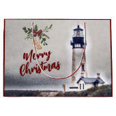 Yaquina Head Lighthouse Merry Kerstfeestdag Groot Cadeauzakje (Voorkant)