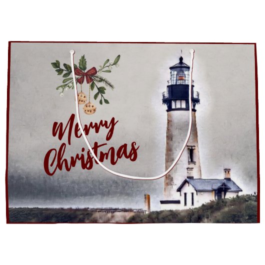 Yaquina Head Lighthouse Merry Kerstfeestdag Groot Cadeauzakje (Achterkant)