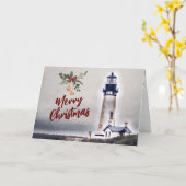 Yaquina Head Lighthouse Merry Kerstfeestdag Kaart (Gele Bloem)