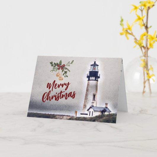 Yaquina Head Lighthouse Merry Kerstfeestdag Kaart (Gele Bloem)
