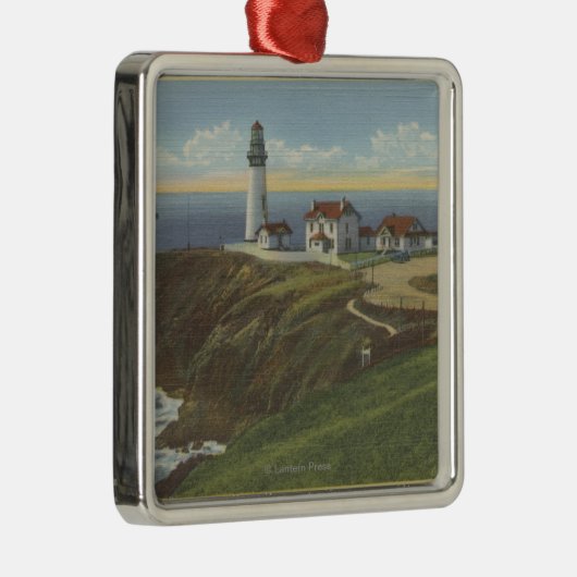 Yaquina Light House op Yaquina Head Metalen Ornament (Rechts)